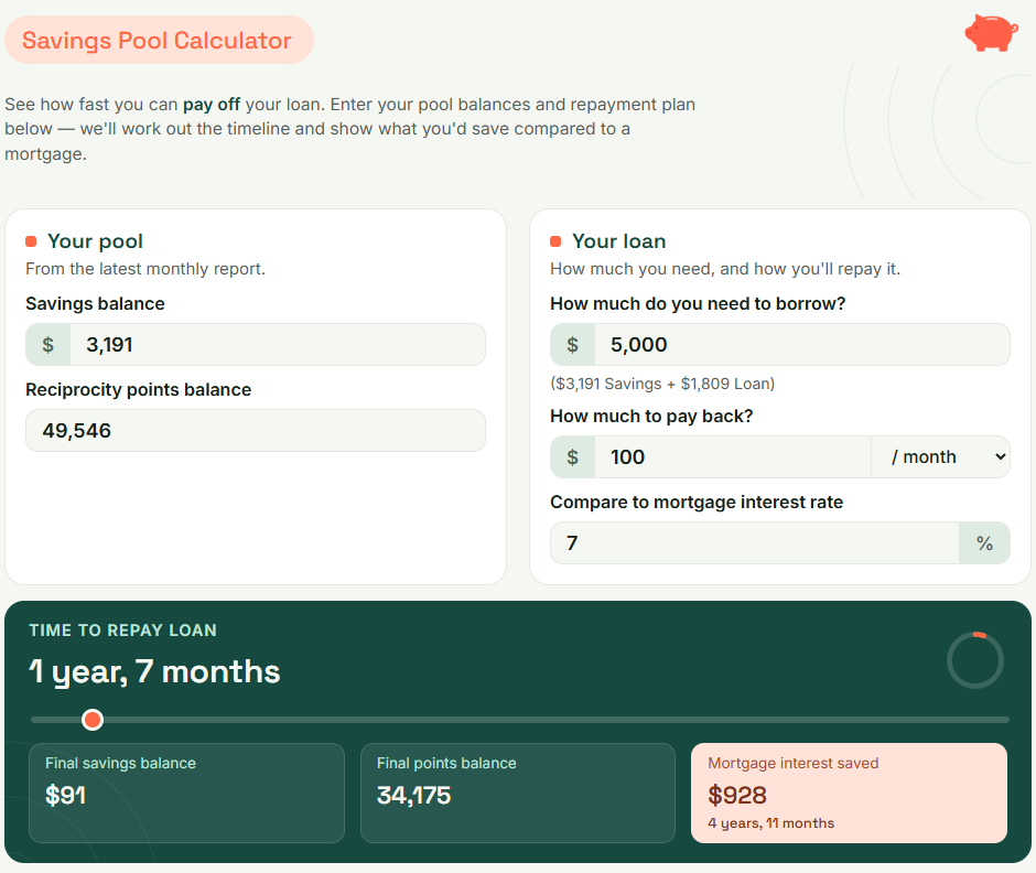 Savings Pool Calculator app screenshot